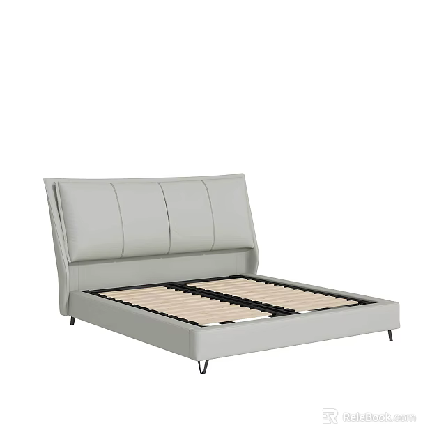 Modern Gray Leather Double Bed with Stitched Headboard and Inner Support Layer 3d model 