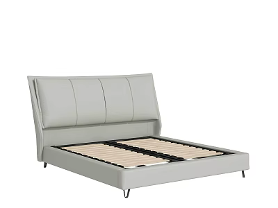 Modern Gray Leather Double Bed with Stitched Headboard and Inner Support Layer 3d model