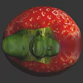 Fresh Ripe Red Strawberry with Green Leaves on Black Surface Showing Clear Reflection