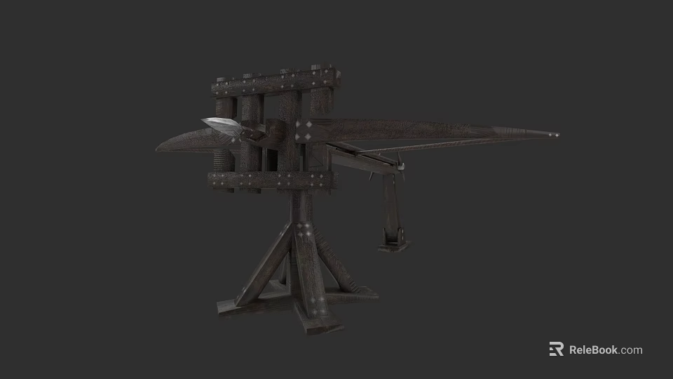 Medieval Wooden Siege Weapon With Metal Reinforcements And Projectile Arm Structure 3d model 