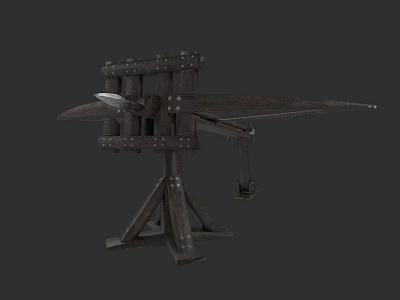 Medieval Wooden Siege Weapon With Metal Reinforcements And Projectile Arm Structure 3d model