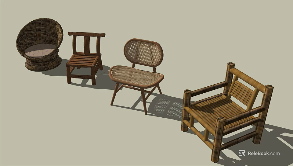 Rattan And Wooden Leisure Chairs With Various Designs For Home Garden Decor 3d model 