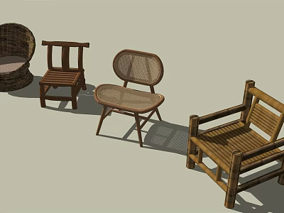 Rattan And Wooden Leisure Chairs With Various Designs For Home Garden Decor 3d model