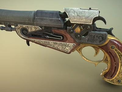 Vintage Engraved Revolver With Wooden Grip Decorative Metal Parts And Classic Design 3d model