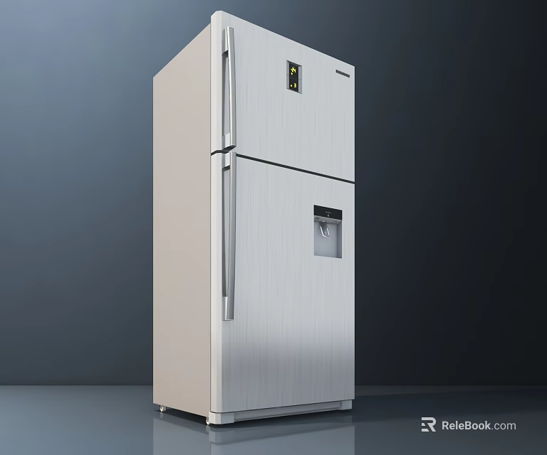 Stainless Steel Double Door Refrigerator Freezer With Water Dispenser And Modern Design 3d model 