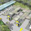 Bicycle Parking Station With Yellow Kiosk Canopy Bicycles Green Lawn And Trees