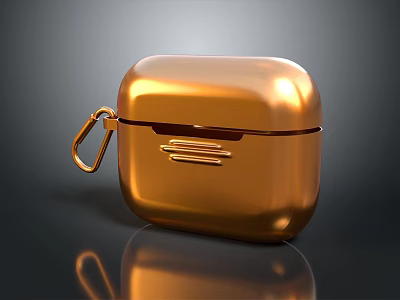 Sleek Golden Computer Accessory Case With Carabiner Clip And Metallic Shiny Finish Design 3d model