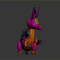 Colorful Artistic Reptile Figurine With Vibrant Feathery Ears And Decorative Tail