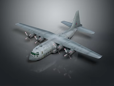 Large Transport Aircraft With Six Propeller Engines Green Cockpit Windows And Silver Fuselage 3d model