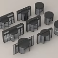 Black Revolving Doors With Circular Structures And Glass Panels Architectural Design 3d model