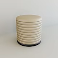 Round Beige Leather Sofa Stool With Ribbed Texture And Black Base 3d model