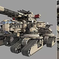 Futuristic Heavy Armored Tank With Multiple Turrets And Thick Tracks Design 3d model