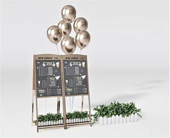 Modern Blackboard Generation Ornaments Blackboard Newspaper Balloon Ornaments Plant Box Writing Board Whiteboard 3d model