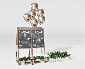 Modern Blackboard Generation Ornaments Blackboard Newspaper Balloon Ornaments Plant Box Writing Board Whiteboard 3d model