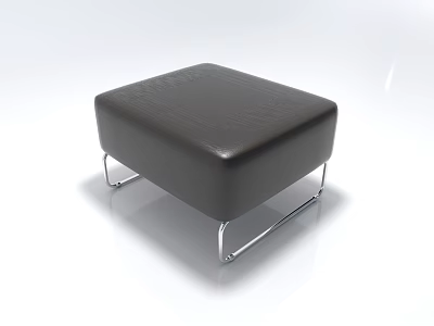 Modern Square Dark Gray Leather Ottoman With Metal Legs For Home Furniture 3d model