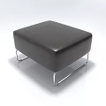 Modern Square Dark Gray Leather Ottoman With Metal Legs For Home Furniture