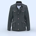 Dark Green Casual Jacket With Multiple Front Pockets Brass Buttons And Long Sleeves 3d model