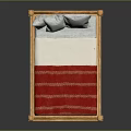 Wooden Kids Bed With Carved Headboard Footboard Colorful Floral Embroidery White Pillow And Red Bedding