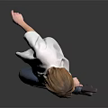 Blonde Woman In White Top Blue Jeans Lifting One Leg Against Gray Black Gradient Background