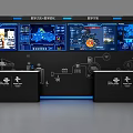 Hi Tech Digital Twin Background Wall With 5G Applications Monitoring Screens And Data Visualization