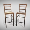 Two Rustic Wooden Bar Stools With Woven Seat And Ladder Back Frame Design