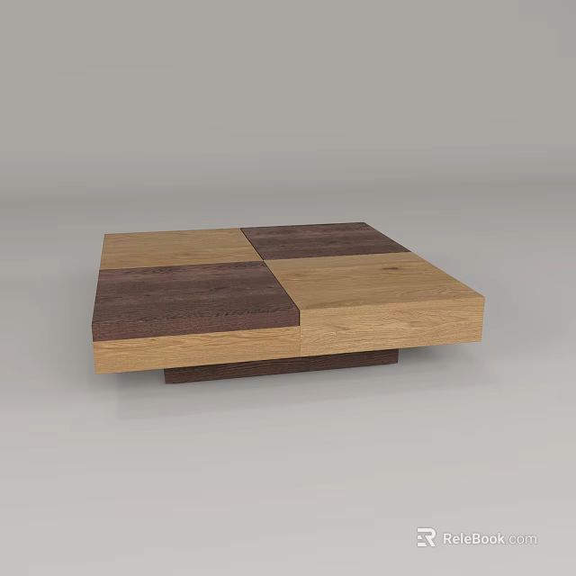 Modern Wooden Coffee Table With Square Patchwork Light And Dark Wood Tones 3d model