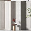 Modern Light Colored Textured Room Divider With Decorative Plant And Small Table 3d model