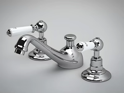 Chrome Widespread Bathroom Faucet With White Handles Classic Design Polished Finish 3d model