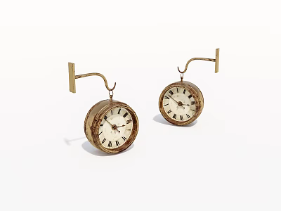 Vintage Round Dial Clocks With Brass Hooks And Roman Numerals Design 3d model