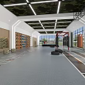 Spacious Modern Fitness Gym Interior With Camouflage Ceiling Wooden Walls And Workout Equipment