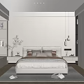 Modern Bedroom Interior Design With Large Bed Beige Bedding Pillows Wooden Floor And Hanging Lights