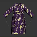 Elegant Purple Robe Featuring Gold Ginkgo Leaf Ornate Pattern Design