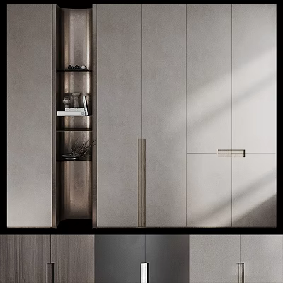 Modern Sleek Bookcase With Neutral Tones Cabinet Doors And Open Shelves For Decorative Items And Books 3d model