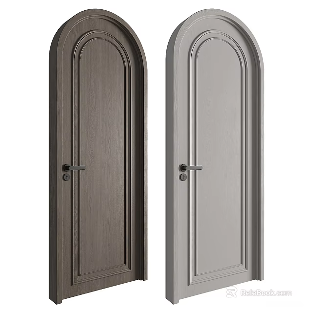 Dark Brown And Light Gray Wooden Swing Doors With Modern Arched Top Design 3d model 