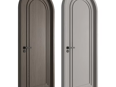 Dark Brown And Light Gray Wooden Swing Doors With Modern Arched Top Design 3d model