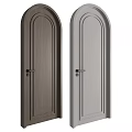 Dark Brown And Light Gray Wooden Swing Doors With Modern Arched Top Design