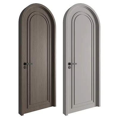 Dark Brown And Light Gray Wooden Swing Doors With Modern Arched Top Design 3d model