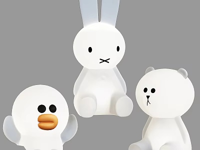 Cute White Animal Shaped Floor Lamps With Rabbit Duck And Bear Designs 3d model
