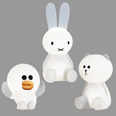 Cute White Animal Shaped Floor Lamps With Rabbit Duck And Bear Designs 3d model