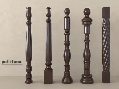 Poliform Elegant Dark Columns With Various Decorative Designs And Spiral Patterns 3d model