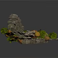 Festive Autumn Decorative Branch Structure With Green Leaves Pumpkins And Stone Base