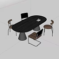 Modern Oval Black Wooden Dining Table Set With Four Brown Metal Frame Chairs