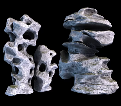 Natural Stone and Wood Sculptures with Artistic Stacked Design and Textures 3d model