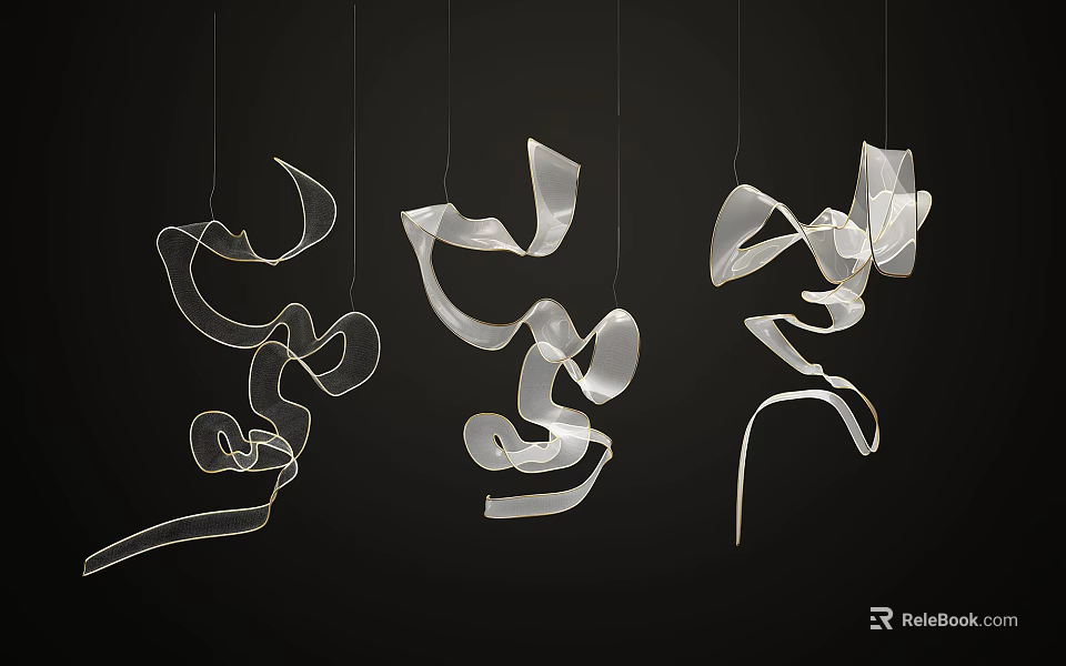 Abstract Chandeliers With Modern Artistic Flowing Curved Shapes Hanging In Interior Decor 3d model 