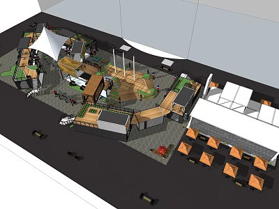 Modern Commercial Street Design With Outdoor Seating Pedestrian Walkway Pavilions And Landscaping 3d model