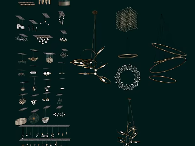 Modern Lighting Combinations With Gold Spiral Circular And Geometric Chandelier Designs 3d model