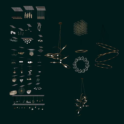 Modern Lighting Combinations With Gold Spiral Circular And Geometric Chandelier Designs 3d model