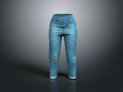 Blue Denim Jeans With Ripped Design And Cuffed Hem For Casual Wear 3d model