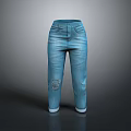 Blue Denim Jeans With Ripped Design And Cuffed Hem For Casual Wear