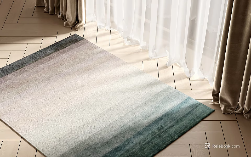 Square Gradient Area Rug In Room On Tile Floor Near Curtains 3d model 